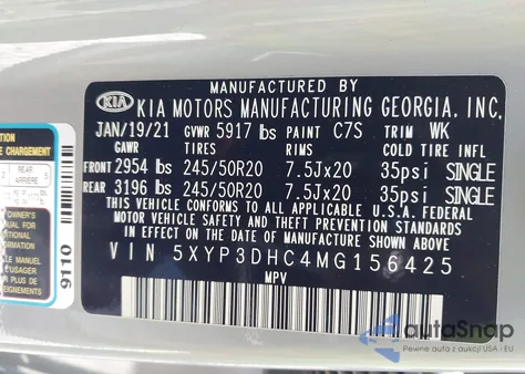 2021 Kia Telluride Ex z USA, uszkodzony, nr VIN 5XYP3DHC4MG156425